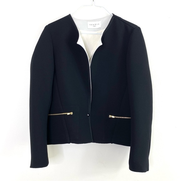 SANDRO Paris White Lapels Blazer Jackets in Black - Picture 2 of 10